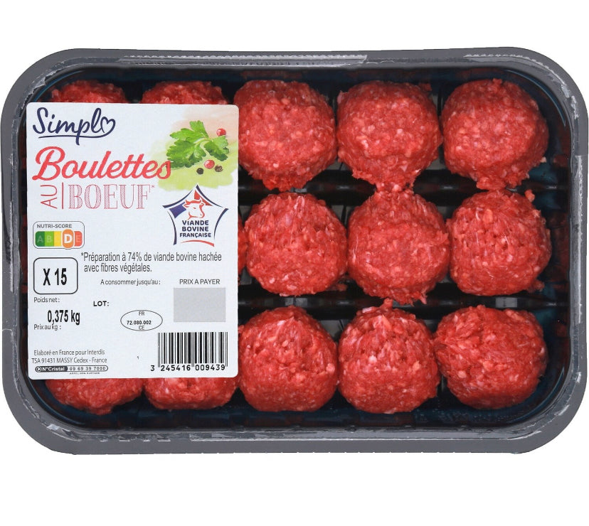 Boulettes au bœuf SIMPL
la barquette de 15 - 375g - ARSHPRIX