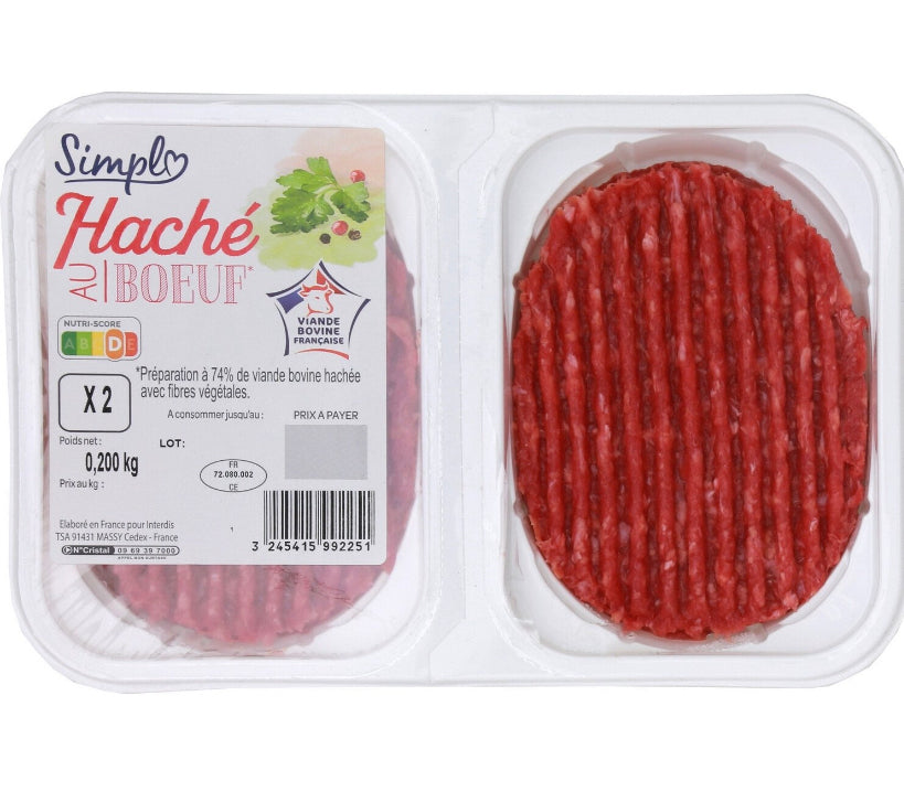 Haché au bœuf SIMPL - la Barquette de 2 steaks - ARSHPRIX