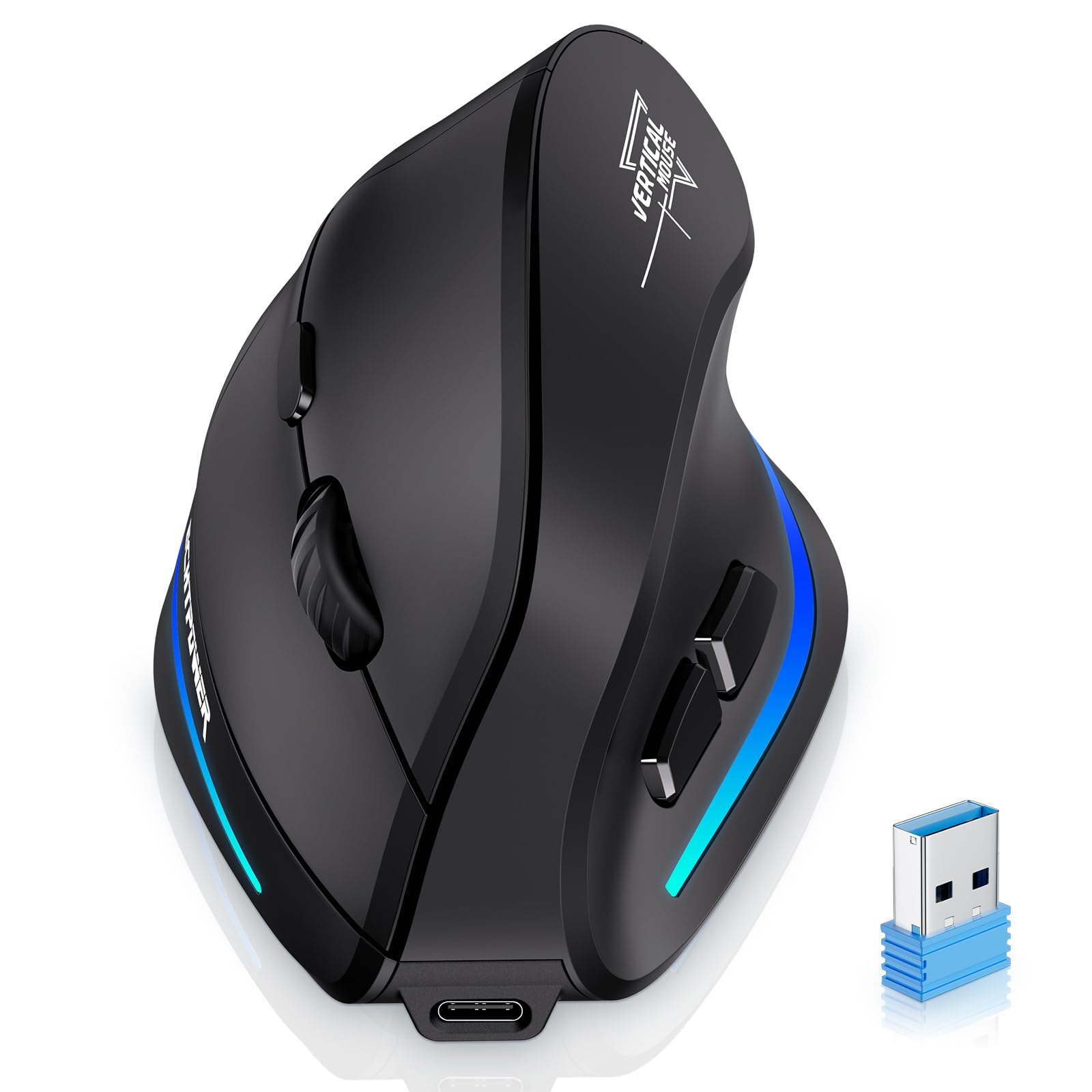 ECHTPower 2024 Update Souris Ergonomique sans Fil, 2.4GHz Souris Verticale Rechargeable, Wireless Mouse Droitier Silencieuse, 4800 DPI Réglable Interface Type C pour PC Laptop Ordinateur Mac Windows