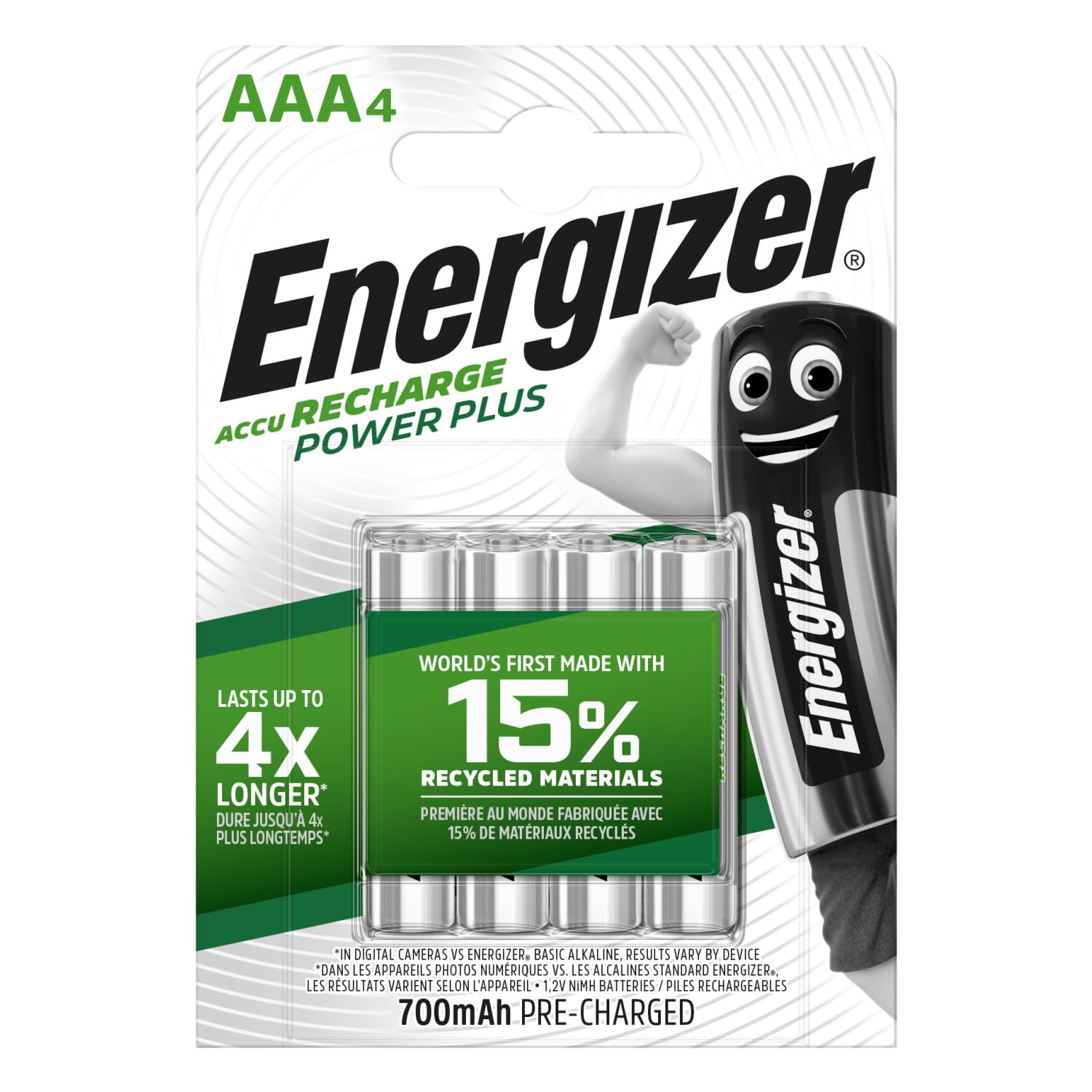 Energizer Piles Rechargeables AAA, Recharge Power Plus, 4 Unité (Lot de 1)