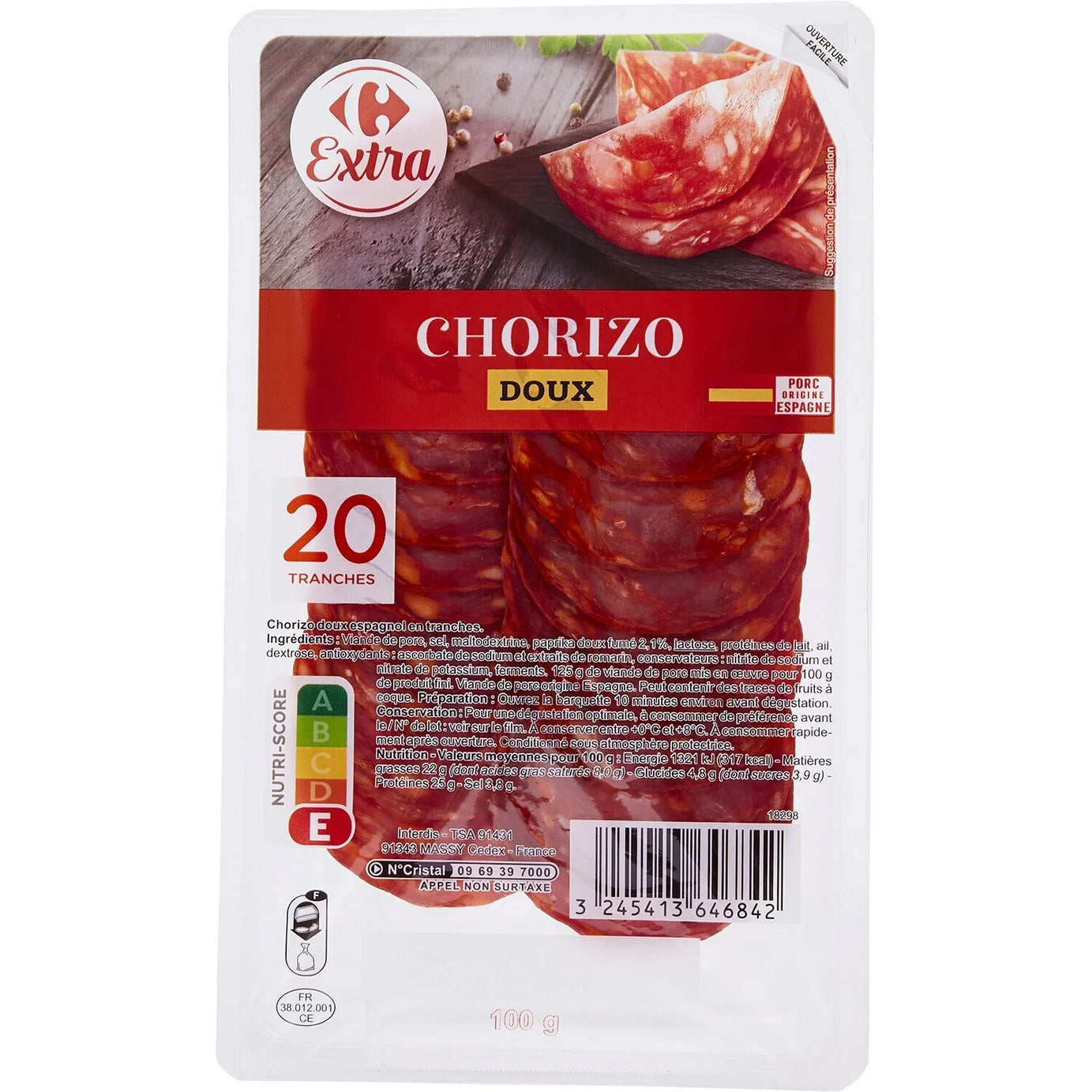 Chorizo doux CARREFOUR EXTRA - ARSHPRIX