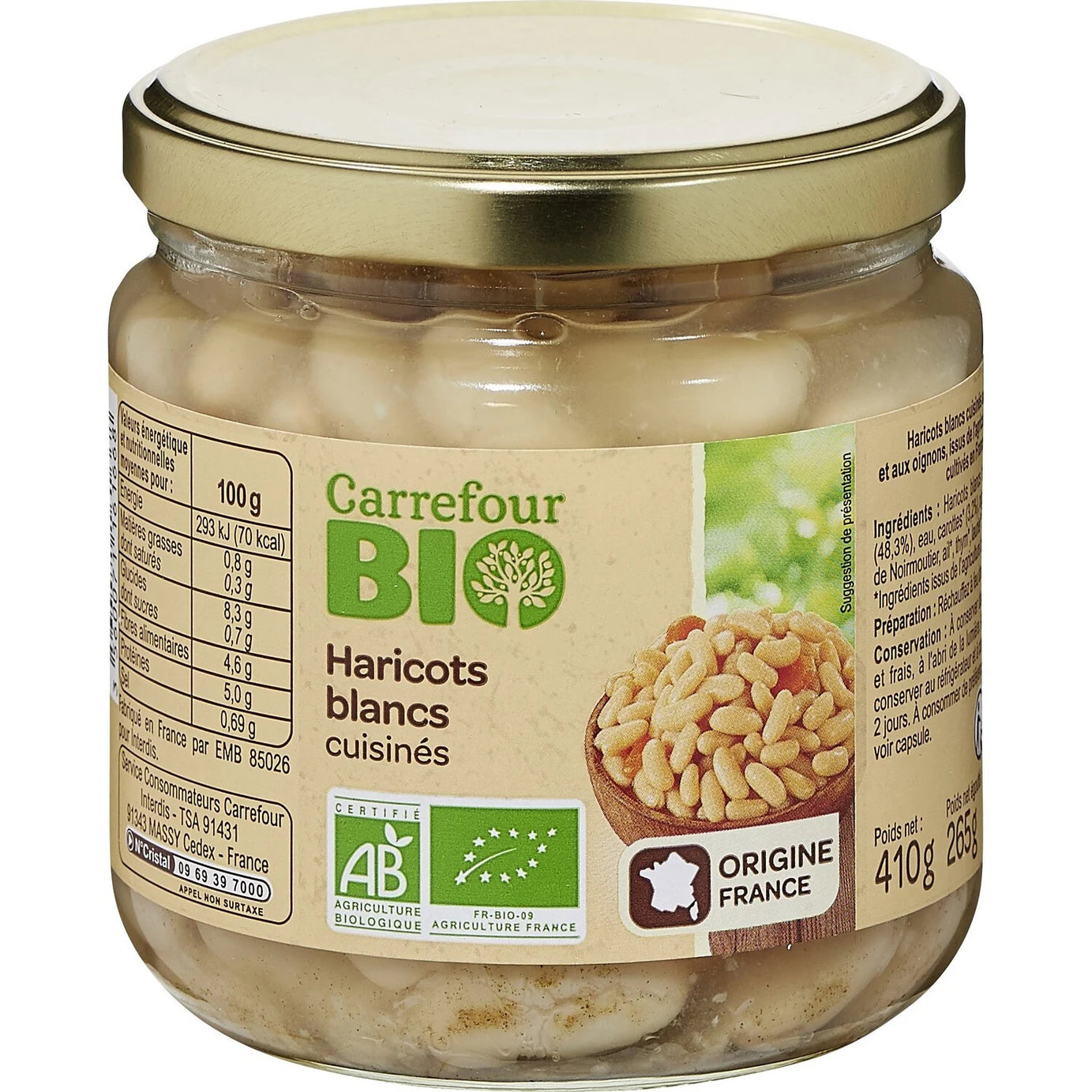 Haricots Blanc BIO 410g - ARSHPRIX