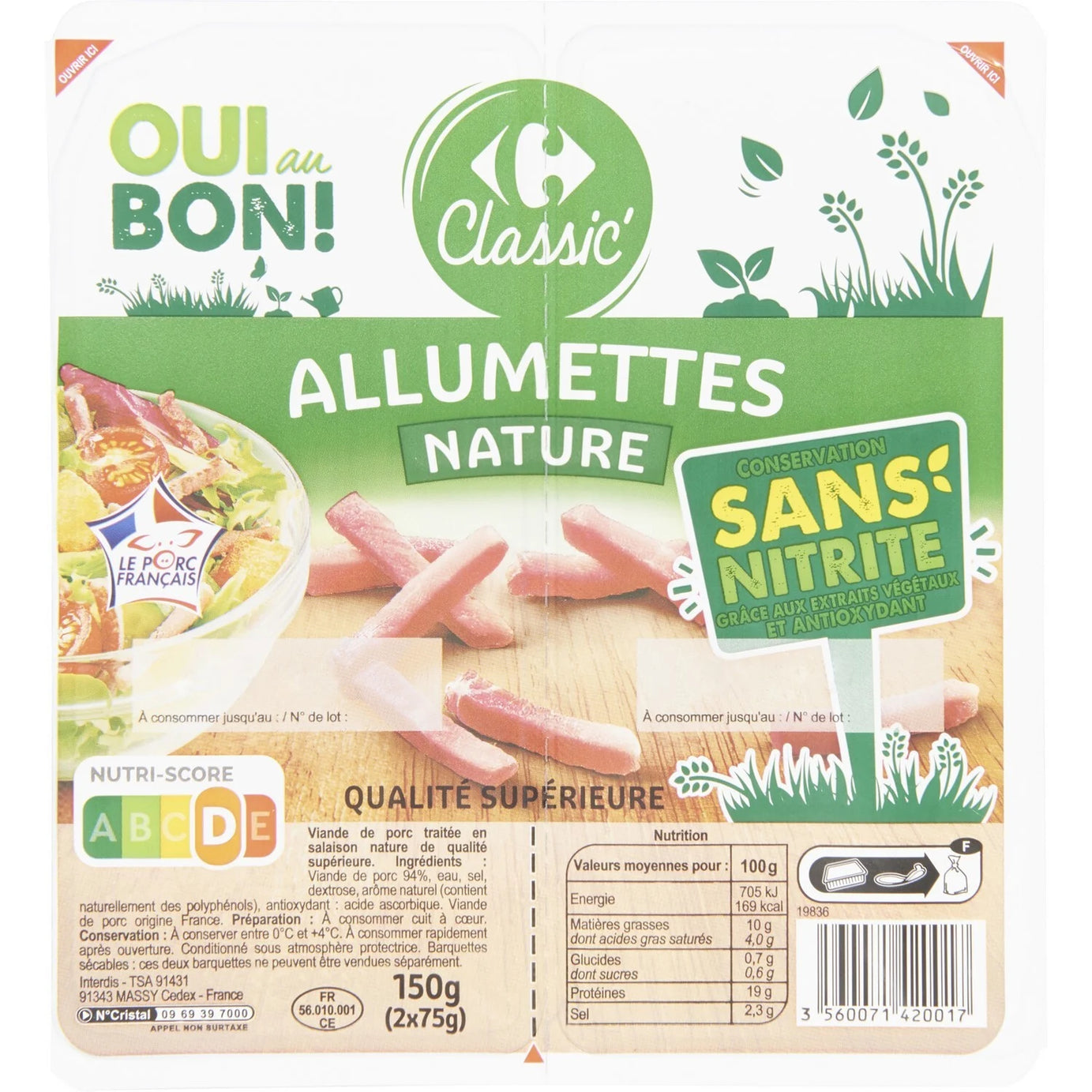 Lardons allumettes nature sans nitrite - ARSHPRIX